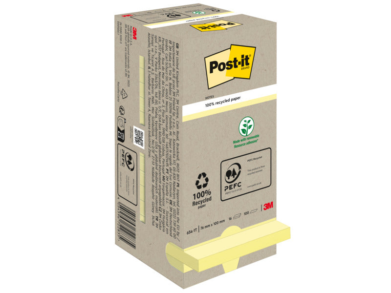 Foglietti Post-it® Notes Giallo Canary™ 38x51 mm carta riciclata torre da 24 blocchetti da 100 ff - 653-1T