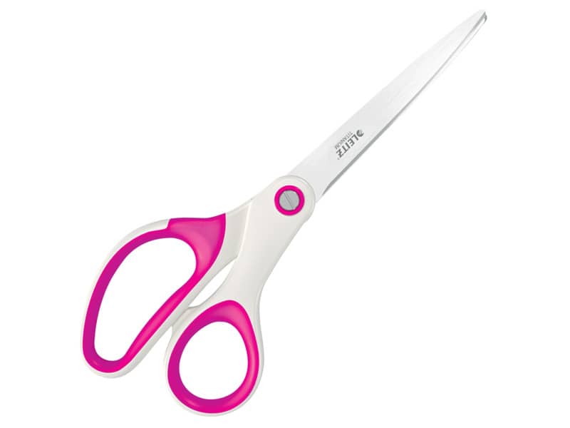 Forbici da ufficio Leitz WOW asimmetrica acciaio inox rivestito in titanio fucsia 20,5 cm