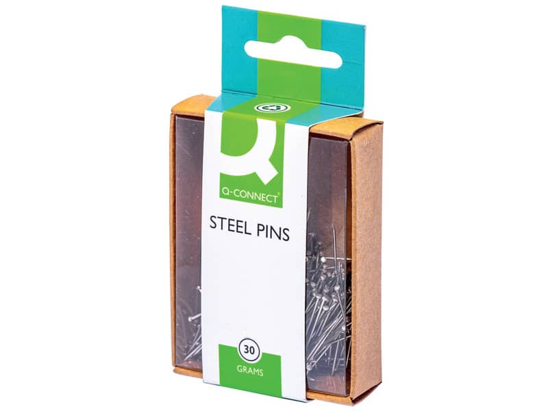 Spilli Q-Connect 30 mm acciaio scatola da 30 grammi