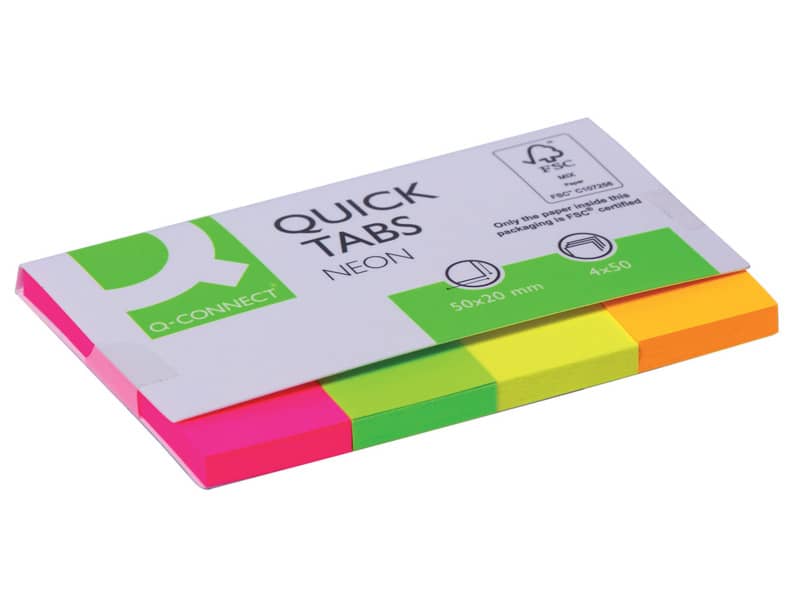 Segnapagina Q-Connect Index Marker neon 20x50 mm assortiti dispenser 4 blocchetti da 50