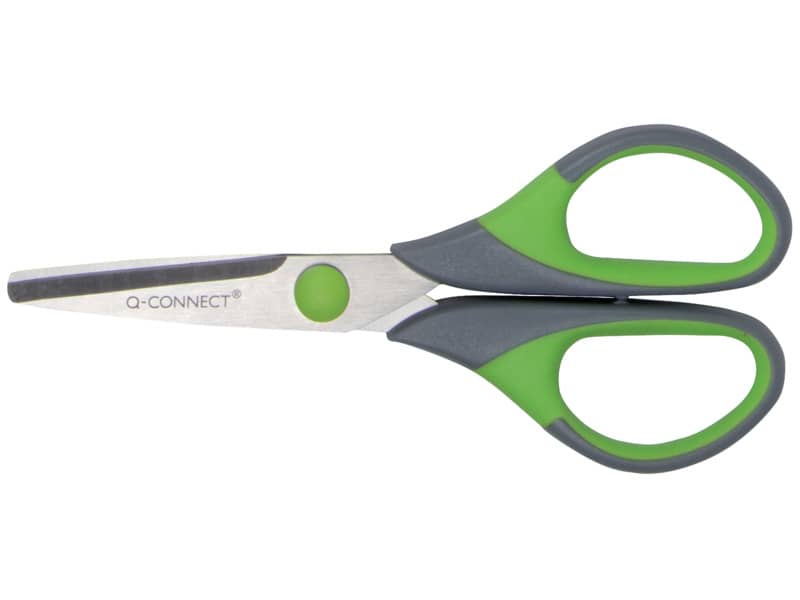 Forbici in blister Q-Connect Softgrip lame simmetriche grigio/verde 14 cm