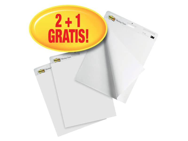 Blocchi lavagna Post-it® Meeting Chart bianco 63,5x77,5 cm 30 fogli Promo Pack 2+1 GRATIS