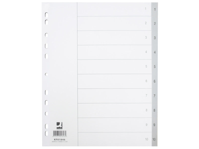 Divisore numerico Q-Connect grigio XL 24,5x29,7 cm ppl 1-10