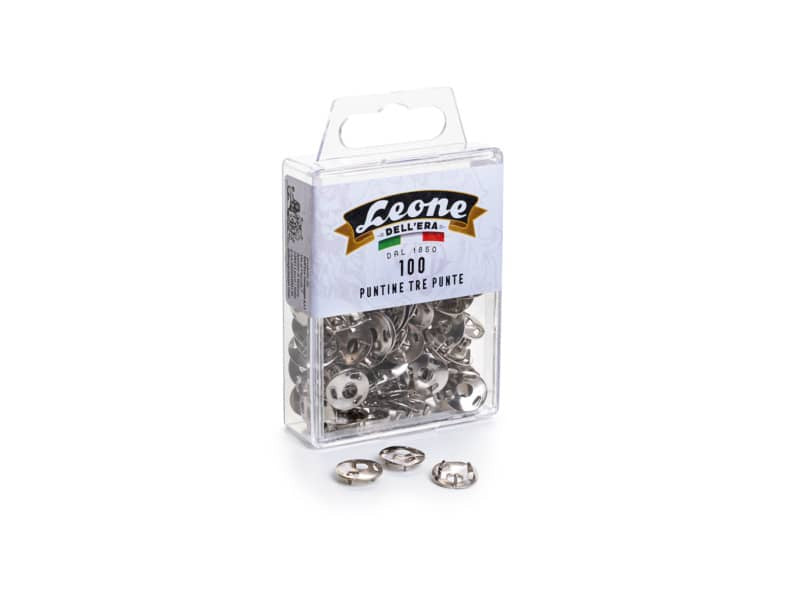 Puntine a 3 punte Leone Dell'Era temperate nichelato diametro testa 12 mm scatola da 100 pz. - AP3P