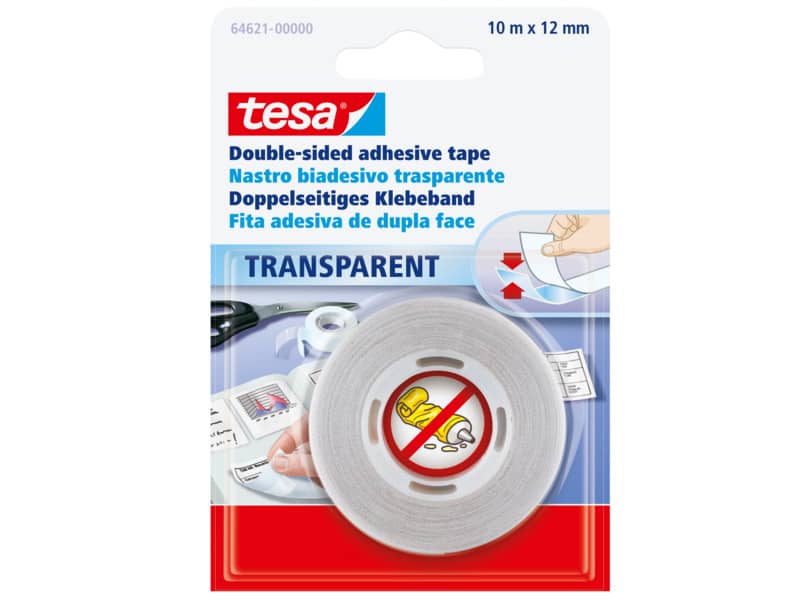 Nastro biadesivo tesa OPP trasparente in polipropilene e adesivo hot melt 12 mm x 10 m - --07