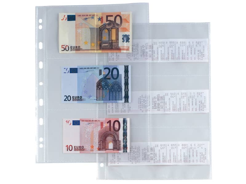 Buste porta banconote scontrini foratura universale Sei Rota Atla 6 spazi 9,5x19 cm trasparente - conf. 10 buste