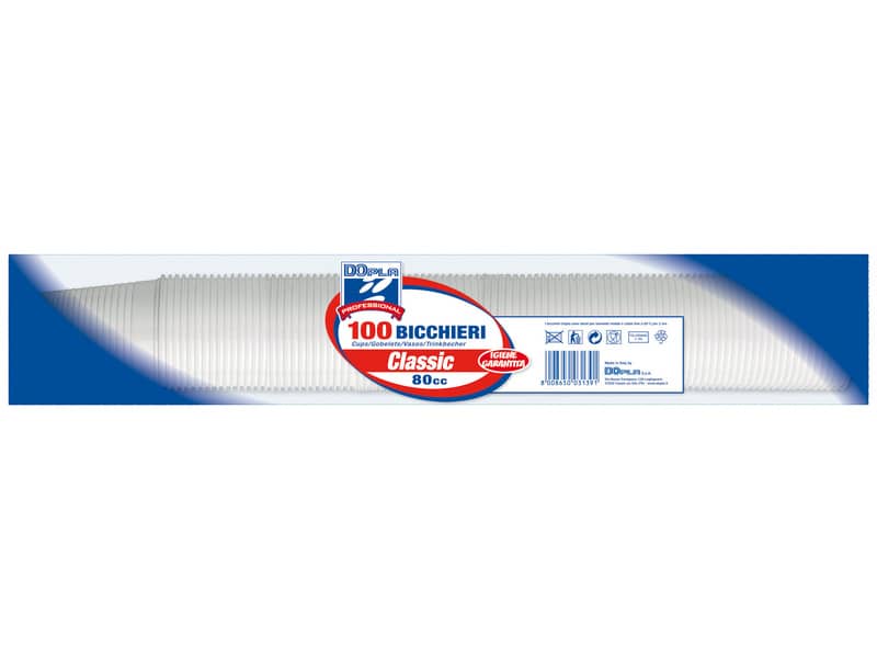 Bicchieri monouso Dopla 80 ml polistirene bianco conf.100