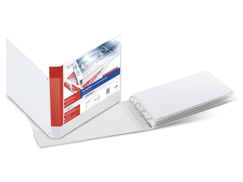 Raccoglitore personalizzabile Sei Rota Stelvio TI A3 orizzontale - 4 anelli D 40 mm bianco - dorso 5,5 cm