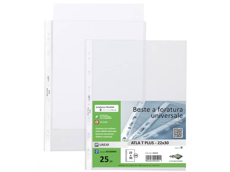 Buste in PP liscio Sei Rota Atla T Plus altissimo spessore trasparente 22x30 cm conf. 25 buste