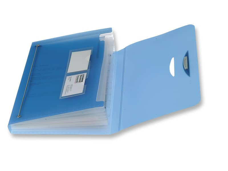 Cartella a soffietto LEONARDI 12 scomparti PPL traslucido azzurro trasparente 33x23cm
