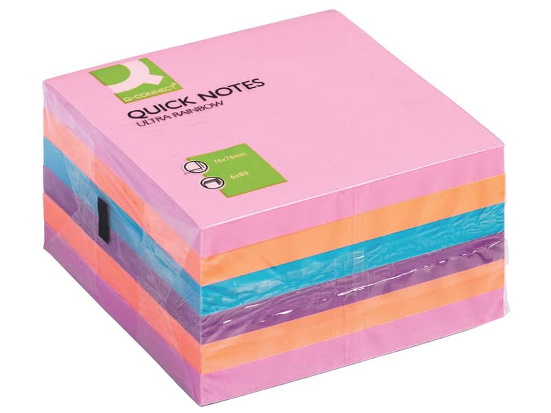 Foglietti riposizionabili Q-Connect 70 g/m² assortiti ultra 76x76 mm 6 blocchetti da 80 ff
