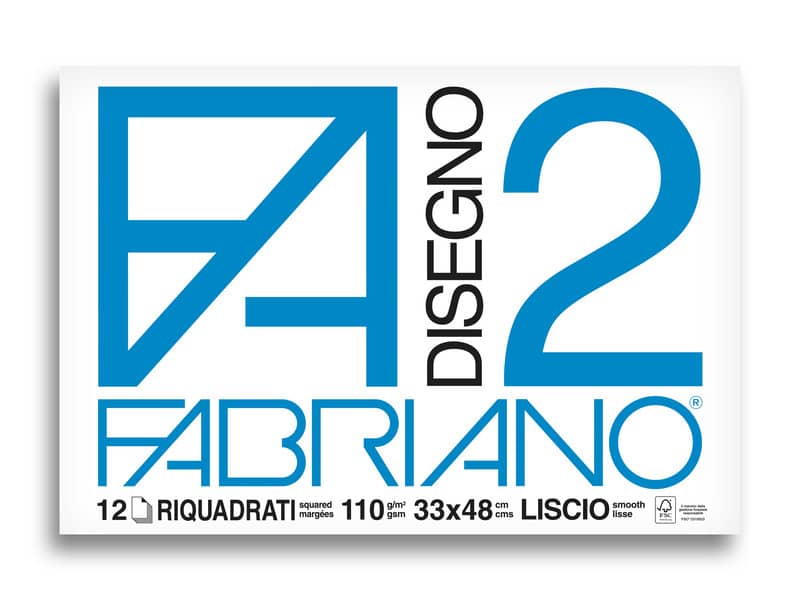 Album da disegno Fabriano F2 collato 1 lato 110 g/m² 33x48 cm 12 ff. lisci riquadrati