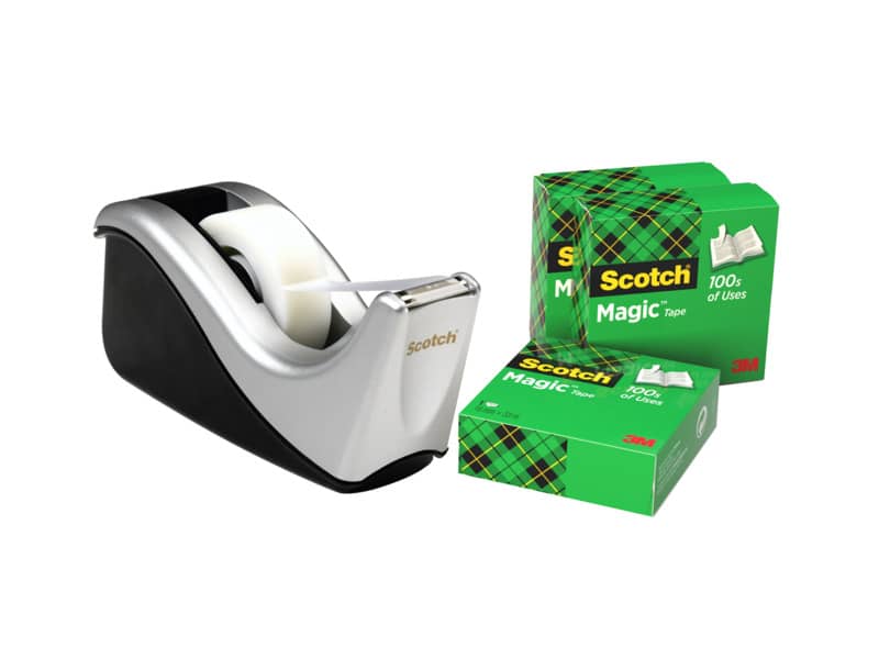 Dispenser C60 argento per nastro adesivo Scotch® Magic™ 810 + 4 rotoli 19 mm x 33 m omaggio - C60-ST4