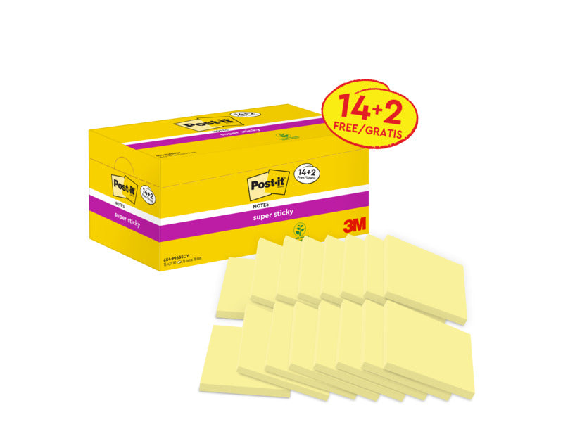 Foglietti Post-it® Super Sticky Giallo Canary™ cf 14 blocchetti + 2 gratis da 90 ff - 654SSCY-VP16