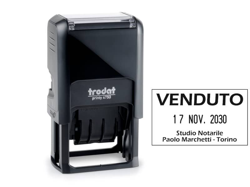 Datario autoinchiostrante con testo personalizzabile Trodat PRINTY 4750 4.0 in plastica 41x24 mm nero