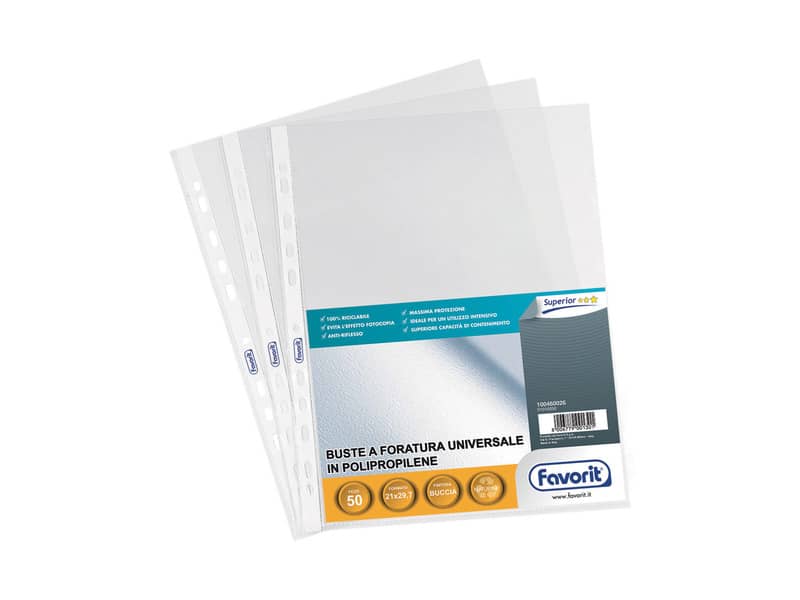 Buste trasp. a foratura universale FAVORIT buccia d'arancia superior 21x29,7 cm conf. da 50