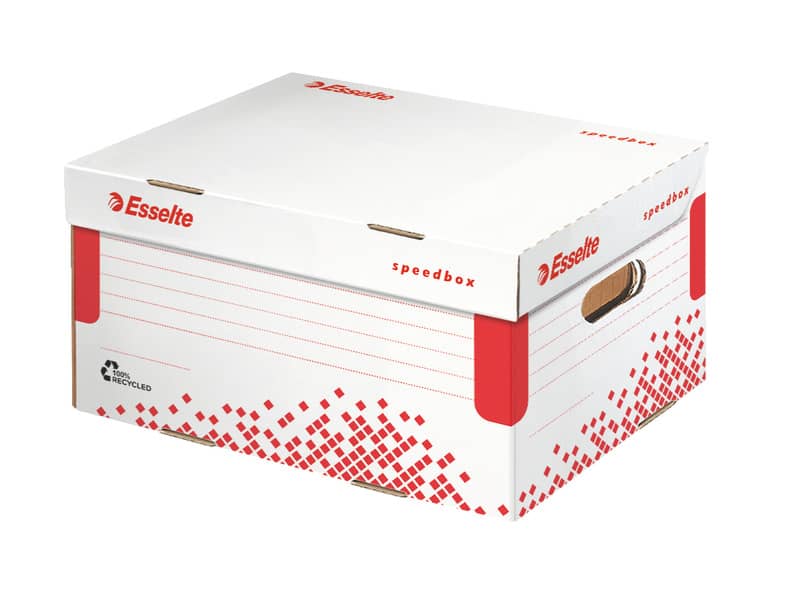 Scatola archivio Esselte SPEEDBOX con coperchio integrato bianco/rosso 25,2x19,3x35,5 cm
