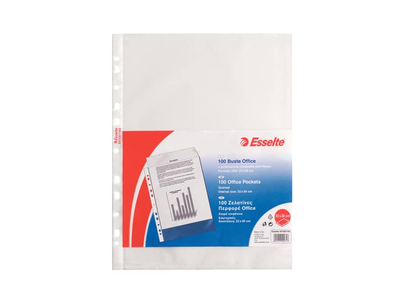 Buste a perforazione universale goffrate Esselte OFFICE PP antiriflesso 22x30 cm conf.100