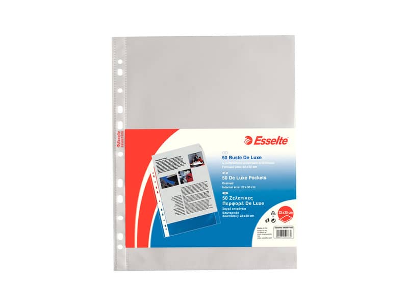Buste a perforazione universale goffrate Esselte DELUXE 22x30 cm trasparente antiriflesso conf.50
