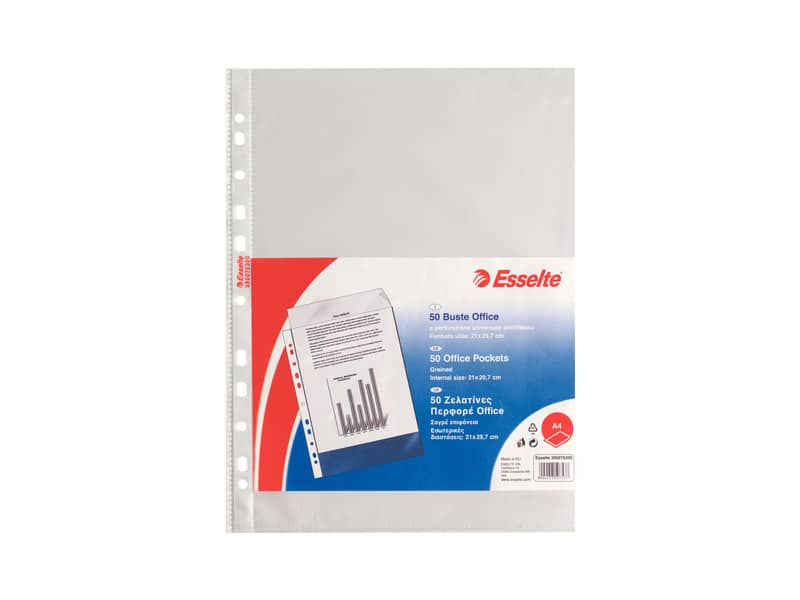 Buste a perforazione universale goffrate Esselte OFFICE 21x29,7 cm trasparente antiriflesso conf. da 50