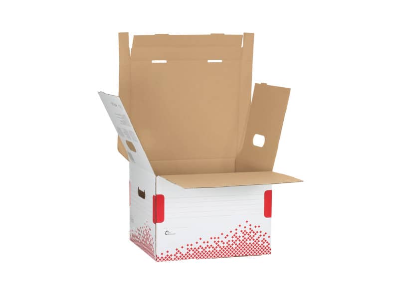 Scatola archivio Esselte SPEEDBOX con coperchio integrato bianco/rosso 25,2x19,3x35,5 cm