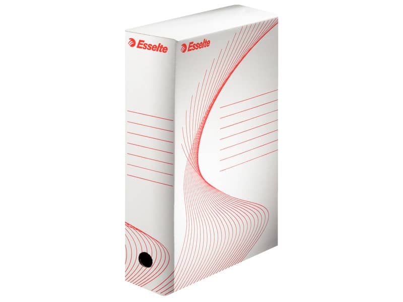Scatola archivio Esselte Boxy 100 bianco/rosso 25x35x10 cm