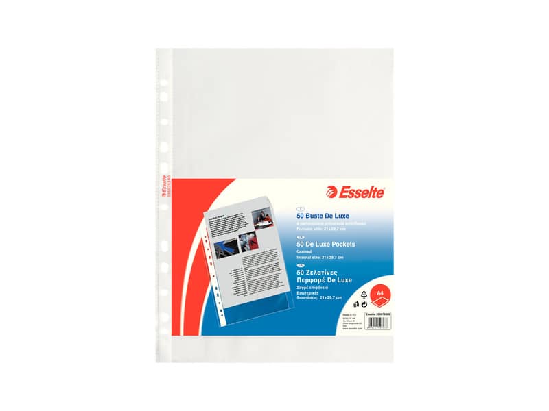 Buste a perforazione universale goffrate Esselte DELUXE 21x29,7 cm trasparente antiriflesso conf. da 50