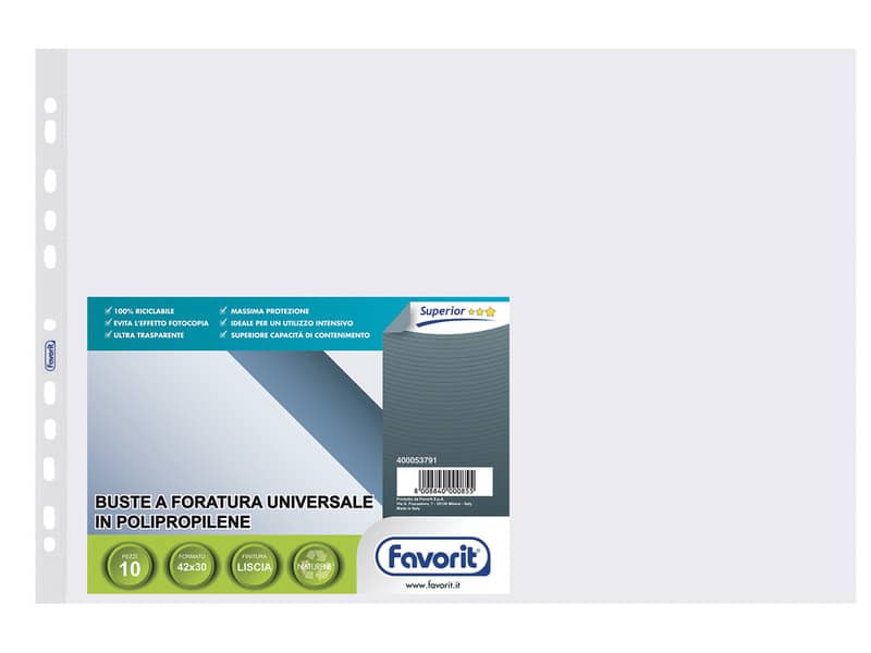 Buste trasp. a foratura universale FAVORIT liscia superior 15x21 cm conf. da 25