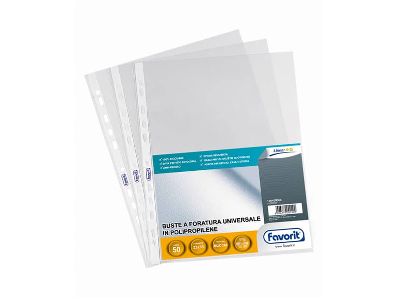 Buste trasp. a foratura universale FAVORIT buccia d'arancia linear 23x33 cm conf. da 50