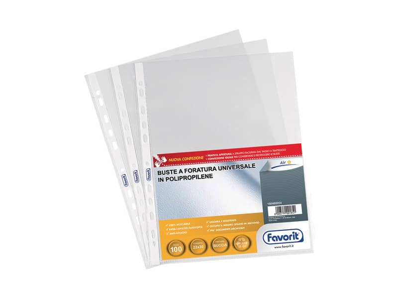Buste trasp. a foratura universale FAVORIT buccia d'arancia air 22x30 cm conf. da 100