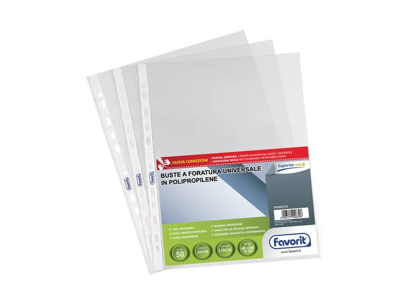 Buste trasp. a foratura universale FAVORIT liscia superior 22x30 cm conf. da 50