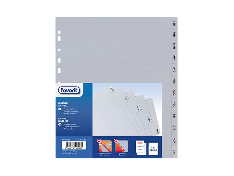 Divisore annuale Favorit 12 tacche GEN-DIC - 23x30 cm grigio