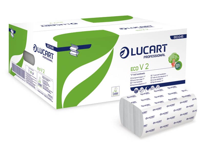 Asciugamani piegati a ''V'' 2 veli Lucart Eco V2 bianco 20 conf. da 190 pezzi