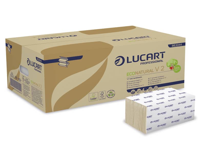 Asciugamani piegati a ''V'' Lucart EcoNatural V2 2 veli avana 20 conf. da 190 pezzi