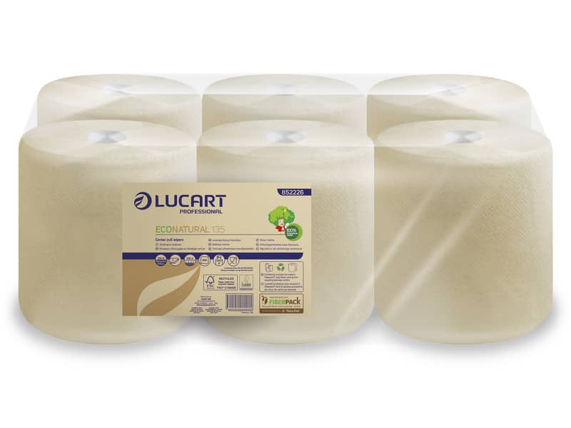 Asciugamani industriali multiuso 2 veli Lucart EcoNatural 139,8 m 2 veli avana 6 rotoli da 466 strappi - 852226T