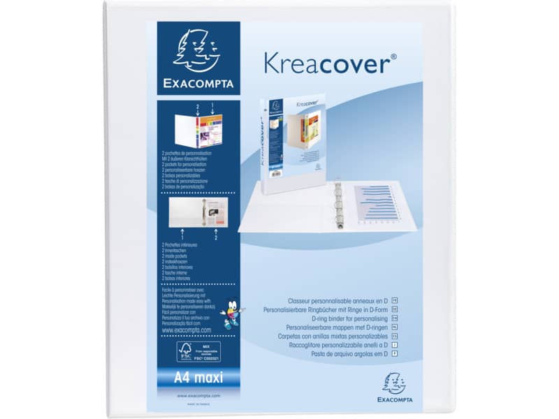 Raccoglitore personalizzabile Exacompta A4 maxi Kreacover® 4 anelli a D bianco 30 mm - 51942E