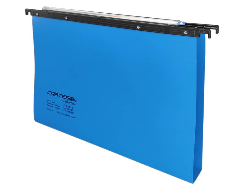 Cartelle sospese orizzontali per cassetti CARTESIO PP 39 cm fondo a U 3 cm blu Conf. 25 pezzi - 500/395 3 -A3