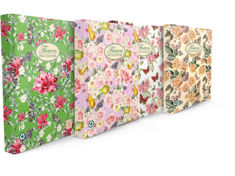 Raccoglitore a 4 anelli PIGNA Nature Flowers 27x32 cm assortiti