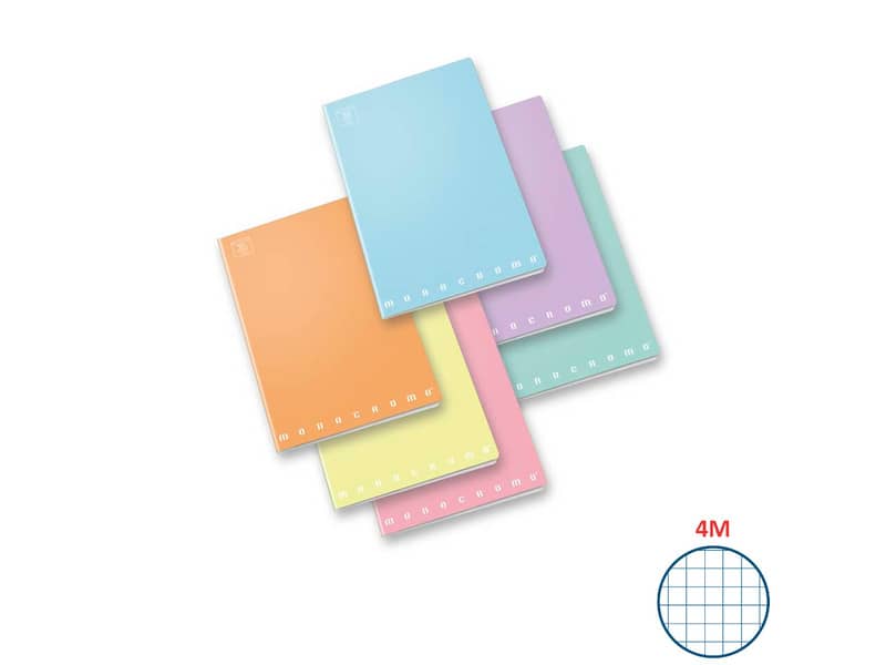 Quaderno 42 fogli PIGNA Monocromo Pastel A4 a quadretti 4M assortiti 02298904M