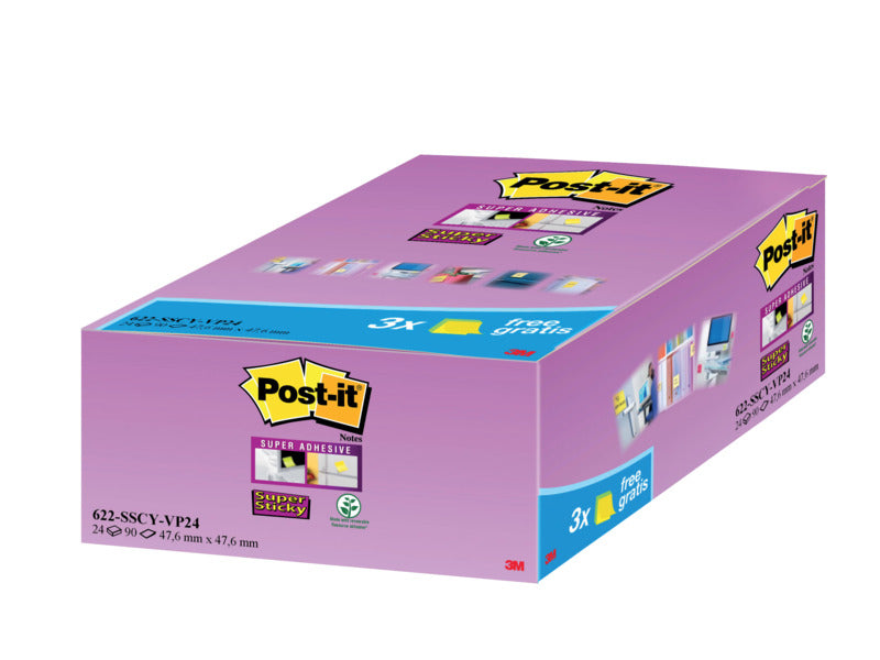 Foglietti Post-It® Super Sticky 21+3 blocchetti 90 fogli/blocchetto Canary Yellow 47,6x47,6 mm