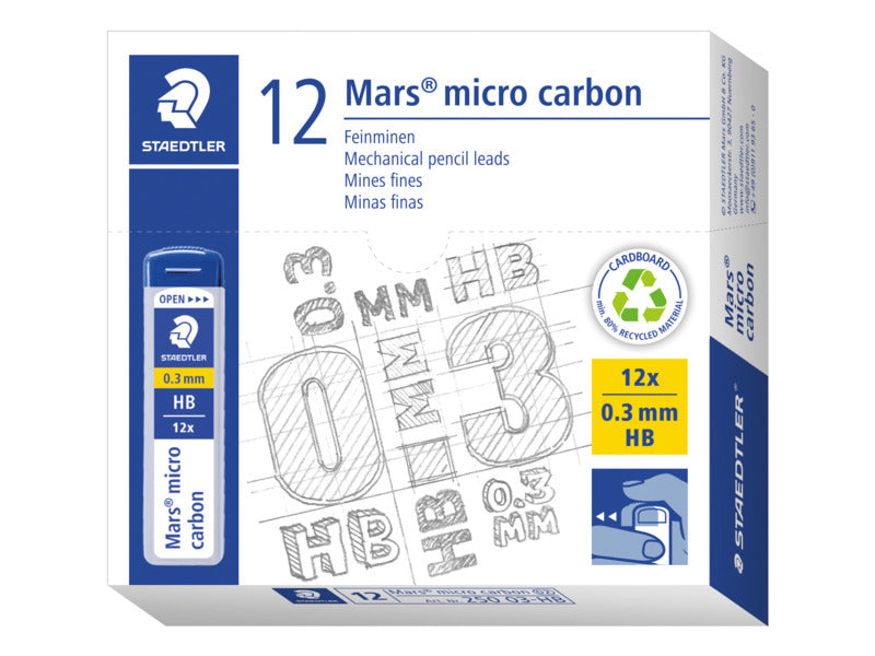 Astuccio 12 mine sottili HB Staedtler Mars Micro Carbon 250 0,3 mm - 250 03-HB