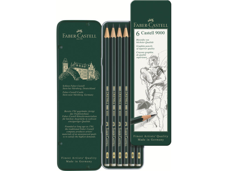 Astuccio in metallo 6 matite Faber-Castell 9000 - gradazioni assortite