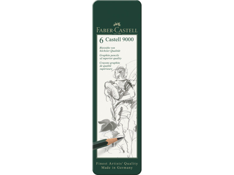 Astuccio in metallo 6 matite Faber-Castell 9000 - gradazioni assortite