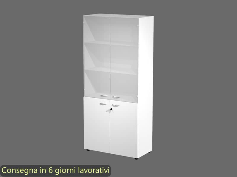 Armadio alto bianco con 2 ante basse + 2 ante medie in vetro 90x45,8x200 cm linea componibili 2898 - AR/ST+AB+AVM/33