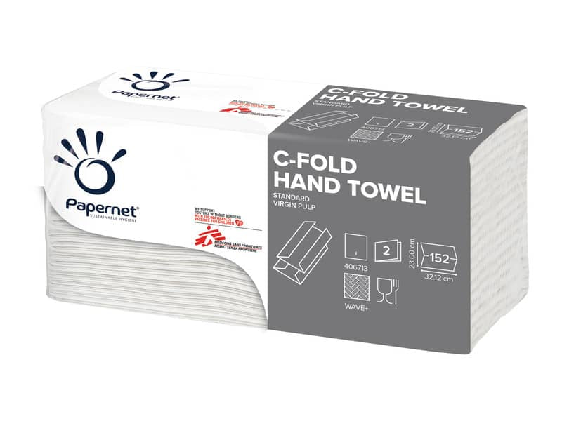 Asciugamani interfogliati piegati a C Papernet 2 veli - 23x32 cm - bianco - fascetta da 152 fogli