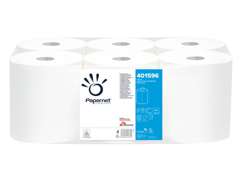 Asciugamani in Rotolo a devolgimento Papernet - 450 strappi - 2 veli - 19,7x30,5 cm - Conf. 6 pezzi