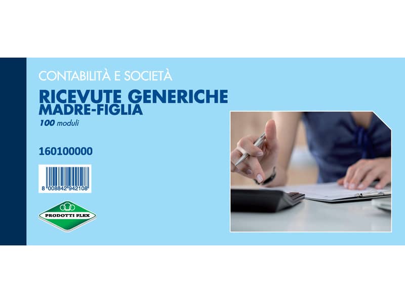 Blocco Ricevute generiche madre-figlia 2 tagliandi Data Ufficio 10x21,5 cm 100 fogli