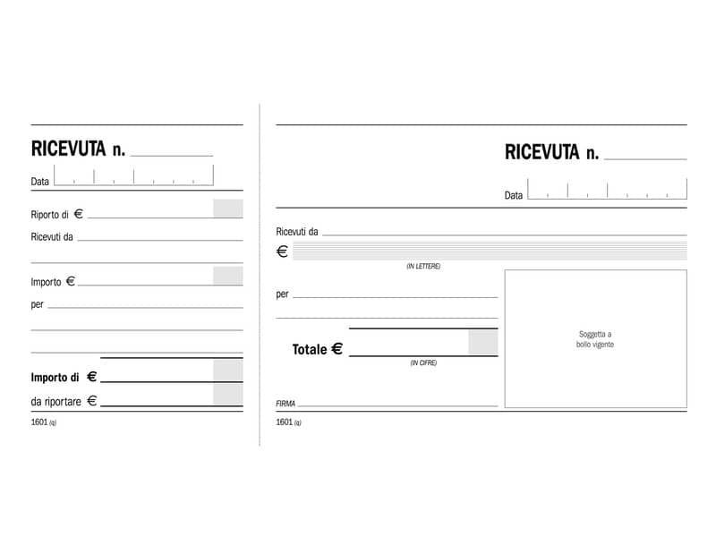 Blocco Ricevute generiche madre-figlia 2 tagliandi Data Ufficio 10x21,5 cm 100 fogli