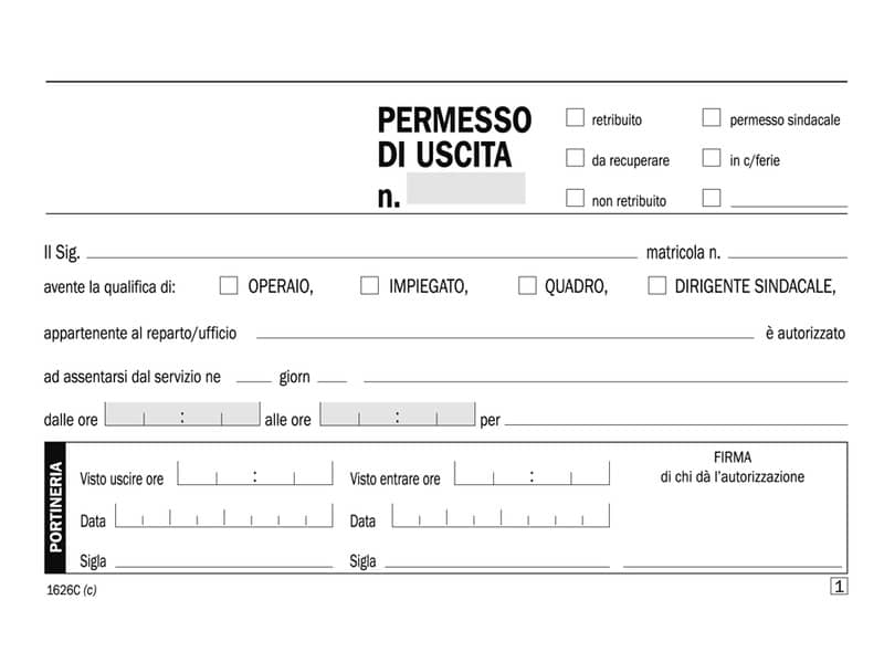 Blocco permessi di uscita Data Ufficio 10x16,8 cm - 50x2 copie autoricalcanti DU1626C0000