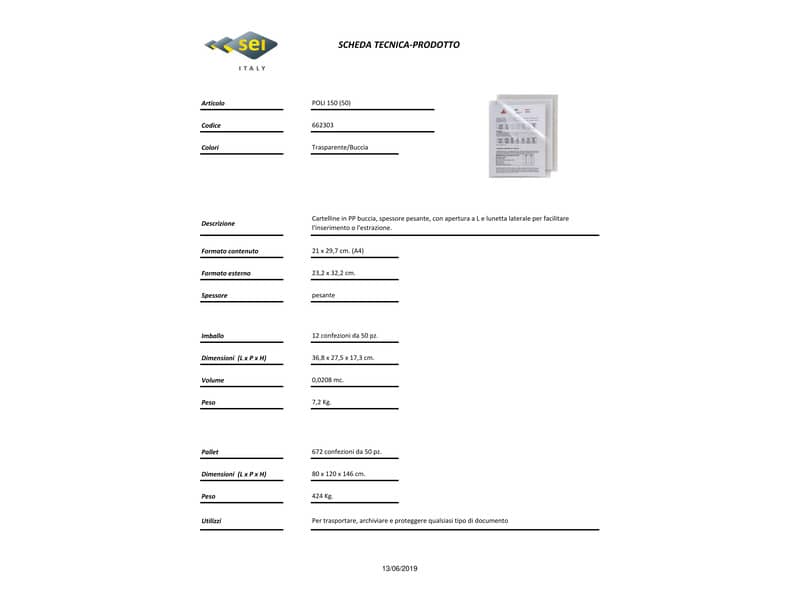Cartelline a L in PP Sei Rota Poli 150 A4 trasparente - alto spessore - conf. 50 pezzi